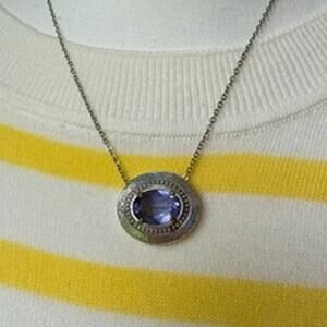 Brighton Your True Colors Grateful Silver Necklace Oval Purple Crystal Pendant